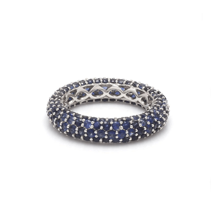 Rings 6 / Yellow Gold / 14K 14K or 18K Gold Pave Blue Sapphire Eternity Band