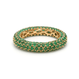 Rings 6 / Yellow Gold / 14K 14K or 18K Gold Pave Emerald Inside Outside Dome Eternity Band