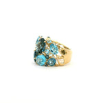 Rings 6 / Yellow Gold / 14K Blue, Teal Topaz and Diamond Cluster Ring