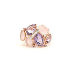 Rings 6 / Yellow Gold / 18K Pink Sapphire, Rose Quartz and Diamond Cluster Ring