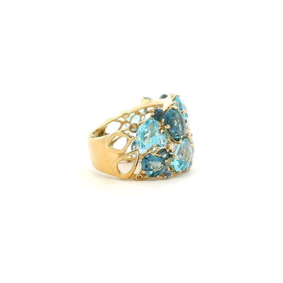 Rings Blue, Teal Topaz and Diamond Cluster Ring