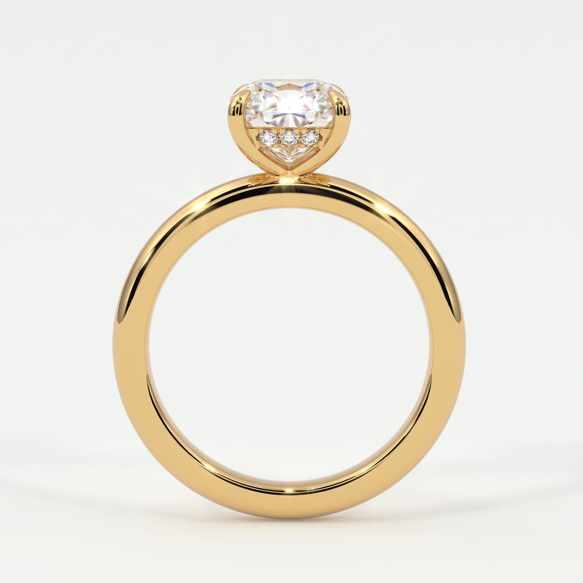 Rings Cushion Cut Pave Diamond Hidden Halo, Gold Band