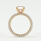Rings Emerald Cut Pave Diamond Hidden Halo Triple Row Band