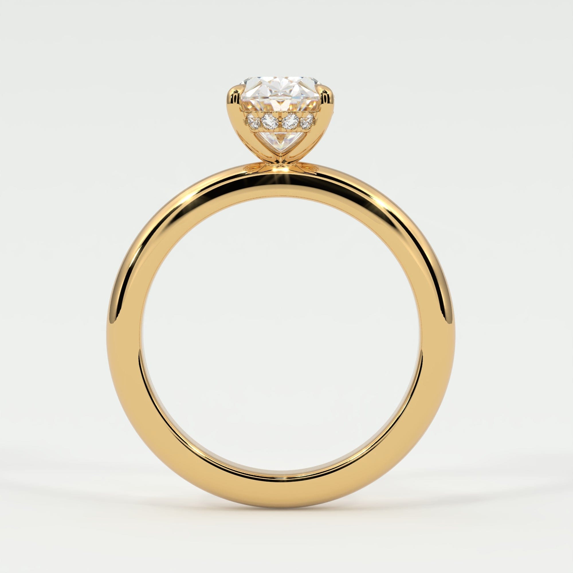 Rings Oval Cut Pave Diamond Hidden Halo, Gold Band