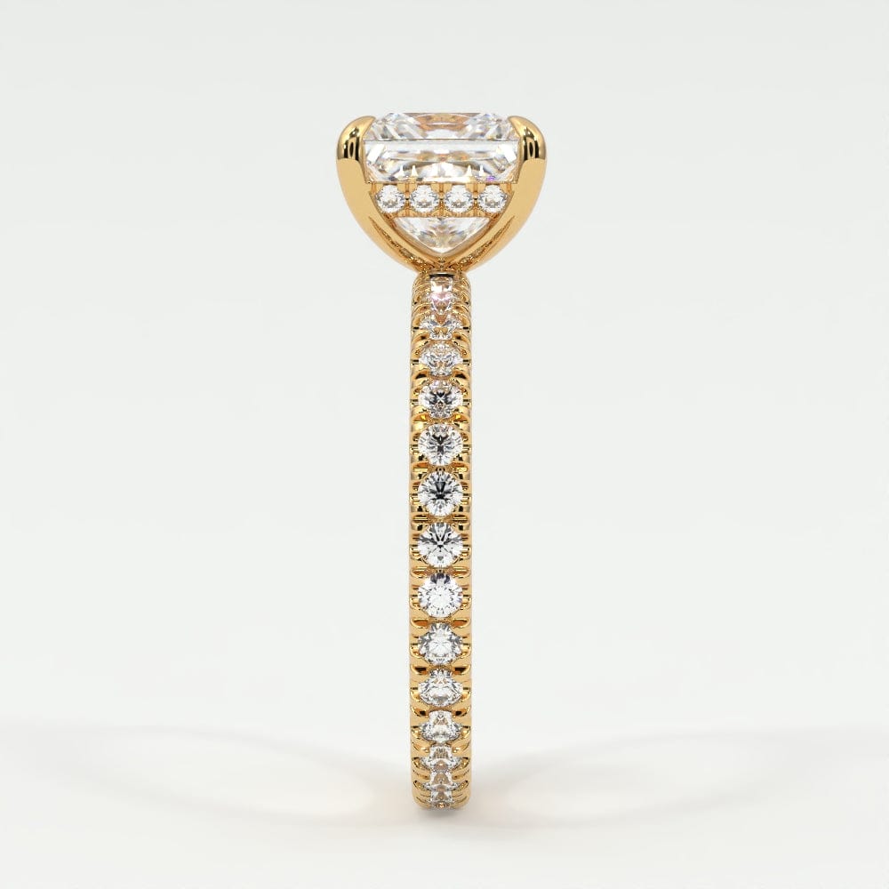 Rings Princess Cut Pave Diamond Single Row, Hidden Halo