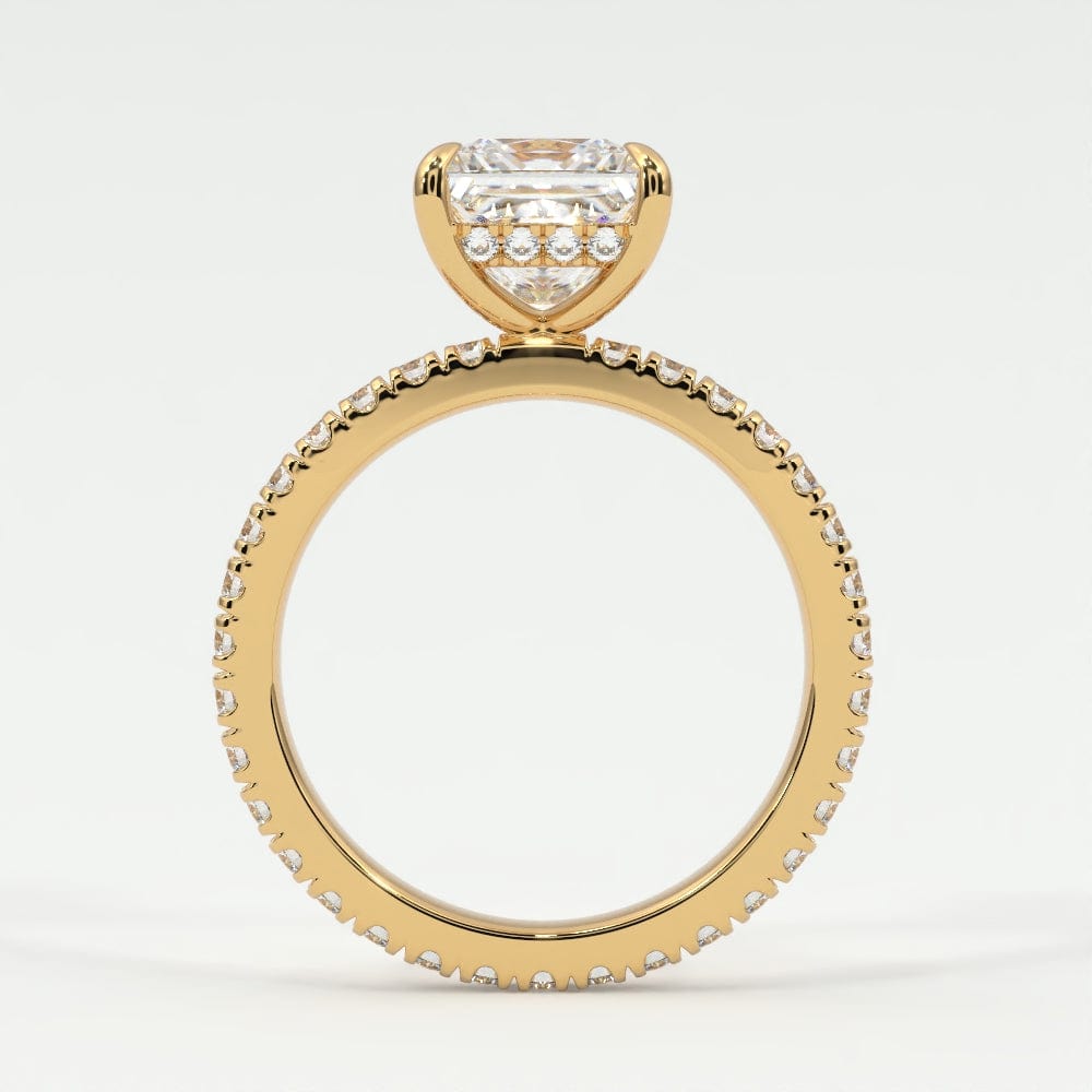 Rings Princess Cut Pave Diamond Single Row, Hidden Halo