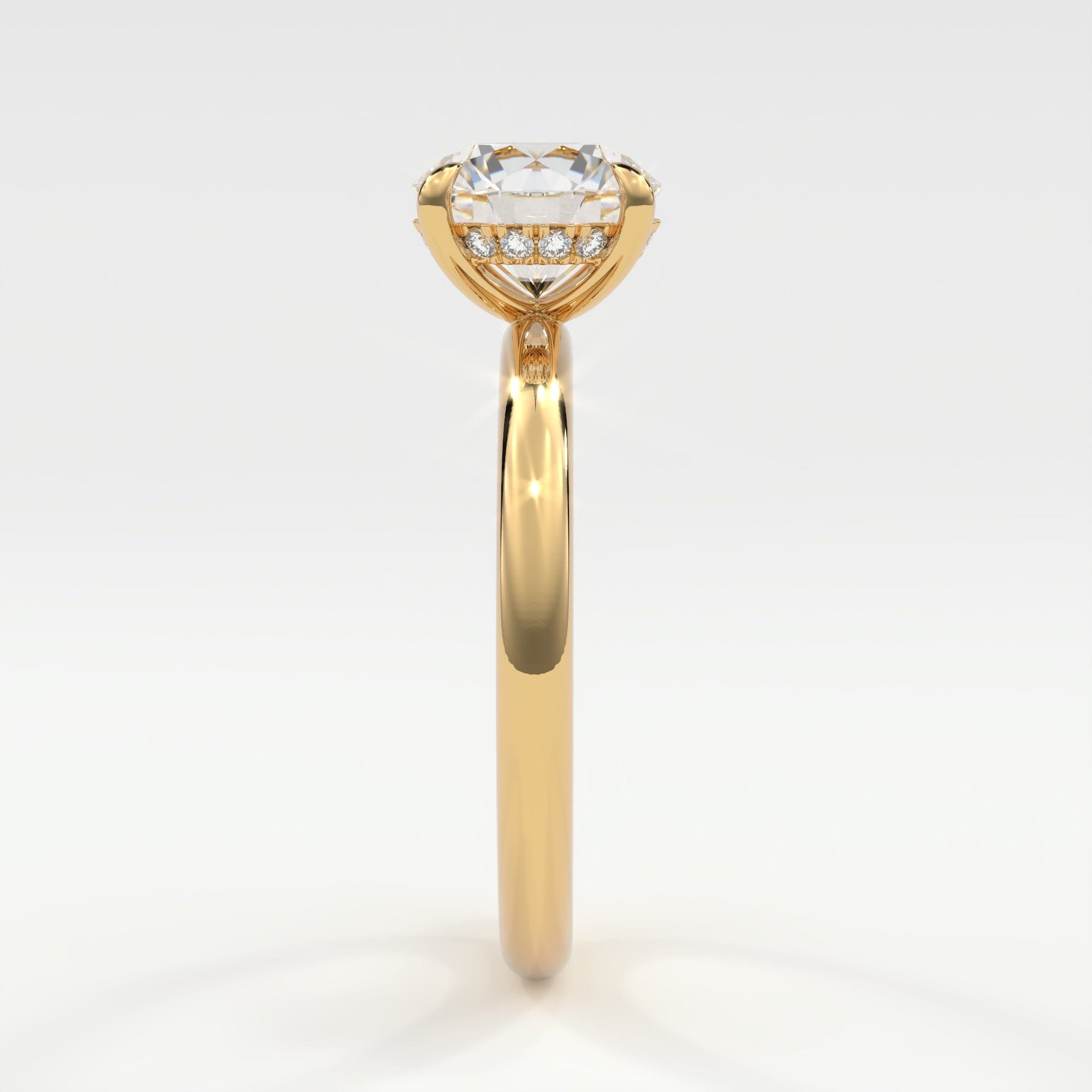Rings Round Brilliant Cut Pave Diamond Hidden Halo, Gold Band