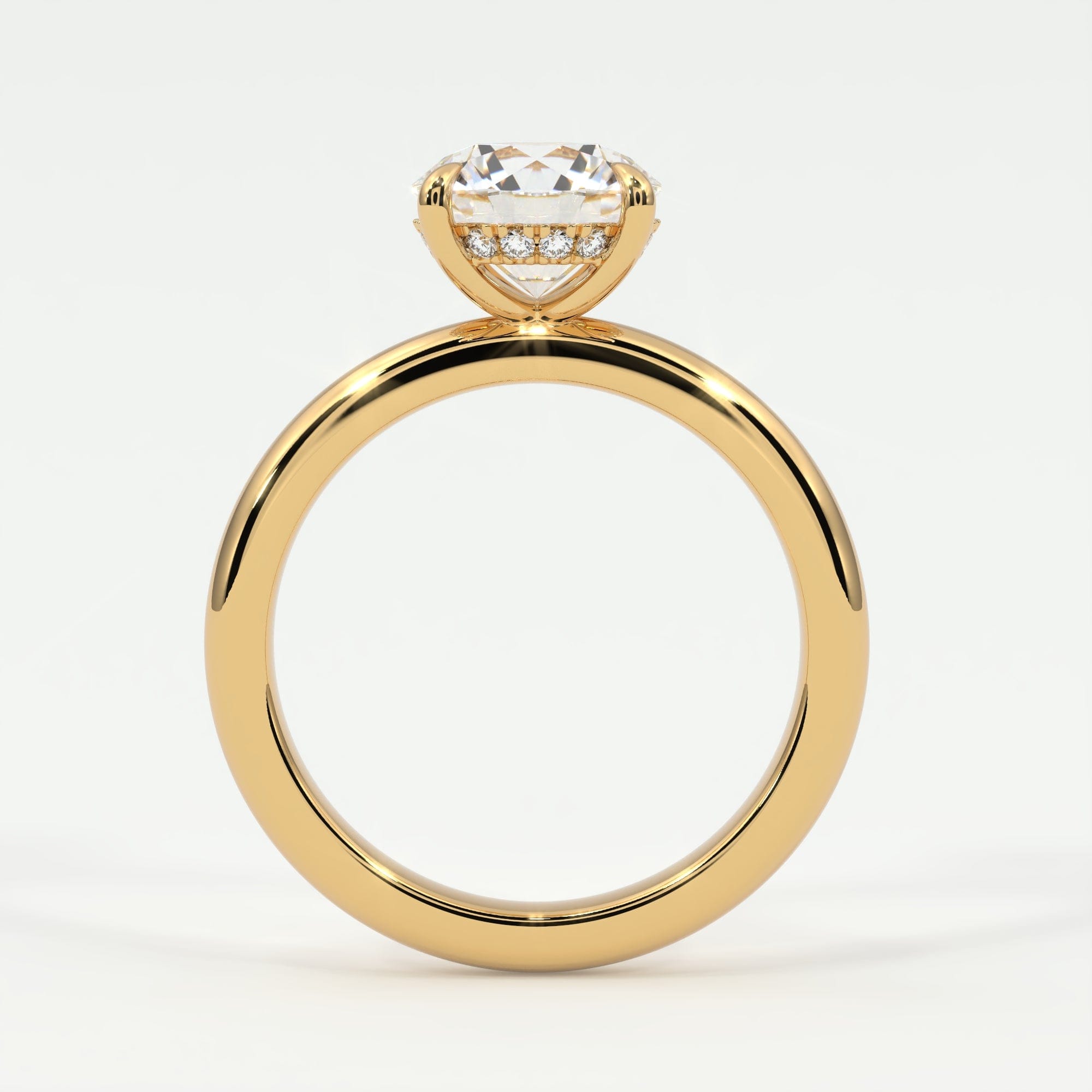 Rings Round Brilliant Cut Pave Diamond Hidden Halo, Gold Band
