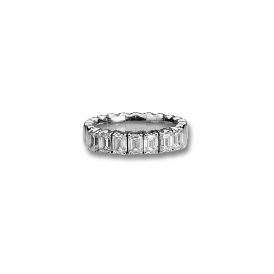 Rings XS: size 4-7 / White Gold / 1.12 Carats Diamonds TW Stretch & Stack Emerald Cut Diamond Half Eternity Rings, Lab Diamonds