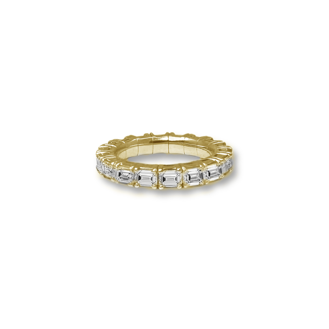 Rings XS: size 4-7 / Yellow Gold / .6-.76 Carats Diamonds TW 18K Gold East West Stretch & Stack Emerald Cut Diamond Eternity Rings, Lab Grown Diamonds