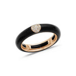 Rose / BLack / Small (4.5-6) 18K Gold Enamel and Circle Diamond Stretch Ring, 4.4 mm