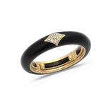 Rose / BLack / Small (4.5-6) 18K Gold Enamel and Diamond Shape Pave Diamond Stretch Ring, 4.4 mm