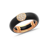 Rose / BLack / Small (4.5-6) 18K Gold Enamel and Round Pave Diamond Stretch Ring, 6.10 mm