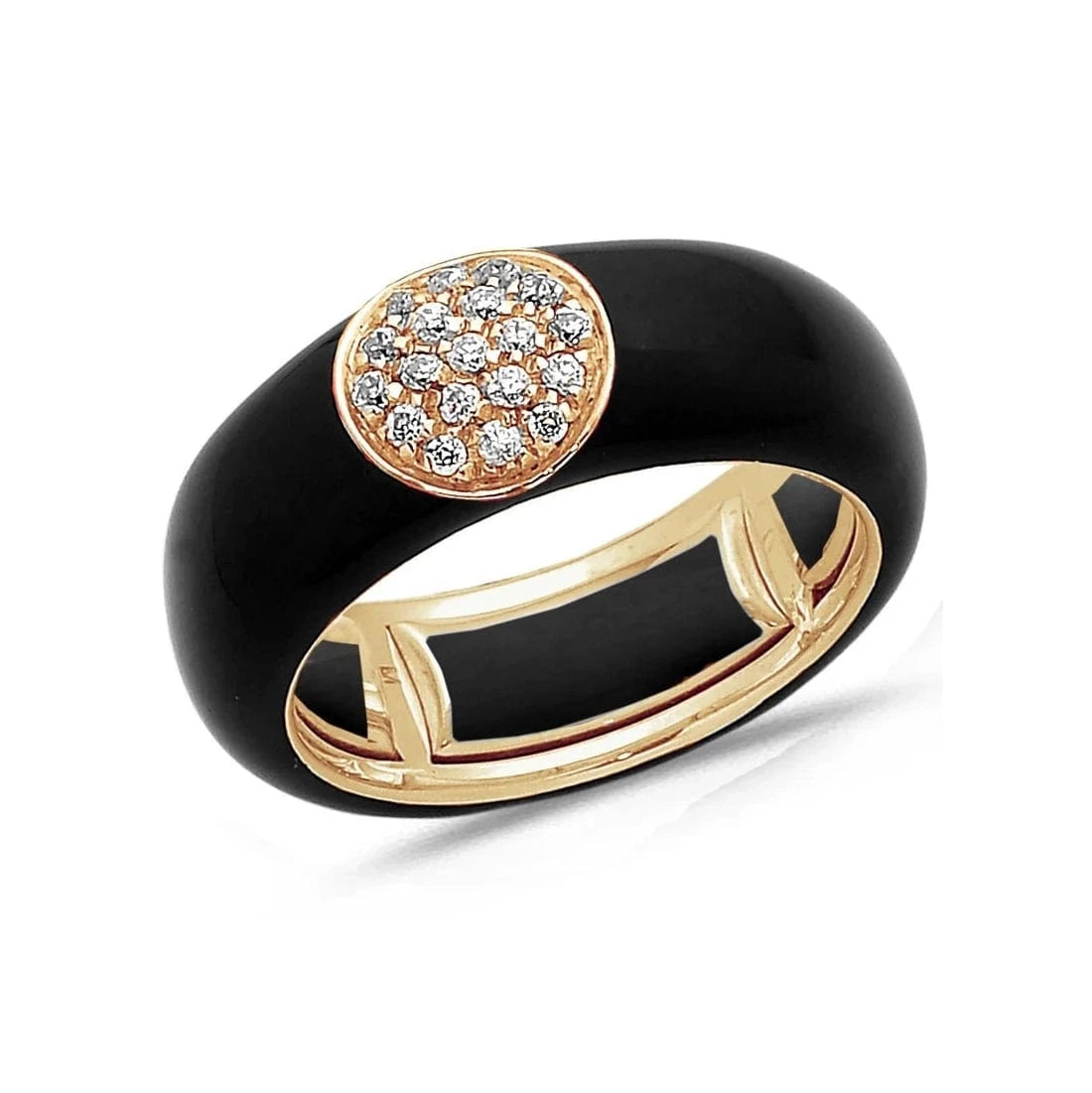 Rose / BLack / Small (4.5-6) 18K Gold Enamel Circle Pave Diamond Stretch Ring, 8.26 mm