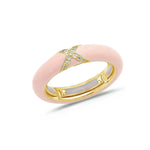 Rose / Blush Pink / Small (4.5-6) 18K Gold Enamel and X Diamond Stretch Ring, 4.4 mm