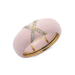 Rose / Blush Pink / Small (4.5-6) 18K Gold Enamel X Pave Diamond Stretch Ring, 8.26 mm