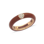 Rose / Brown / Small (4.5-6) 18K Gold Enamel and Circle Diamond Stretch Ring, 4.4 mm