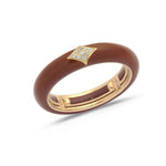 Rose / Brown / Small (4.5-6) 18K Gold Enamel and Diamond Shape Pave Diamond Stretch Ring, 4.4 mm