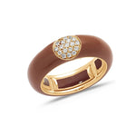Rose / Brown / Small (4.5-6) 18K Gold Enamel and Round Pave Diamond Stretch Ring, 6.10 mm