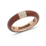 Rose / Brown / Small (4.5-6) 18K Gold Enamel and Square Pave Diamond Stretch Ring, 4.4 mm