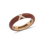 Rose / Brown / Small (4.5-6) 18K Gold Enamel and X Diamond Stretch Ring, 4.4 mm