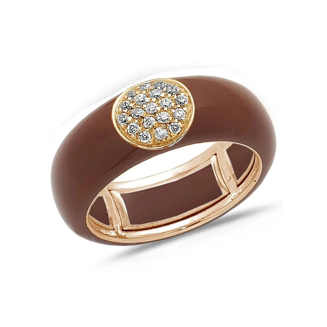 Rose / Brown / Small (4.5-6) 18K Gold Enamel Circle Pave Diamond Stretch Ring, 8.26 mm