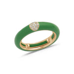 Rose / Green / Small (4.5-6) 18K Gold Enamel and Circle Diamond Stretch Ring, 4.4 mm