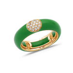 Rose / Green / Small (4.5-6) 18K Gold Enamel and Round Pave Diamond Stretch Ring, 6.10 mm