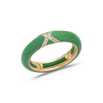 Rose / Green / Small (4.5-6) 18K Gold Enamel and X Diamond Stretch Ring, 4.4 mm