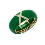 Rose / Green / Small (4.5-6) 18K Gold Enamel X Pave Diamond Stretch Ring, 8.26 mm