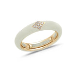 Rose / Ivory / Small (4.5-6) 18K Gold Enamel and Diamond Shape Pave Diamond Stretch Ring, 4.4 mm