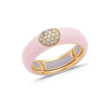 Rose / Ivory / Small (4.5-6) 18K Gold Enamel and Round Pave Diamond Stretch Ring, 6.10 mm