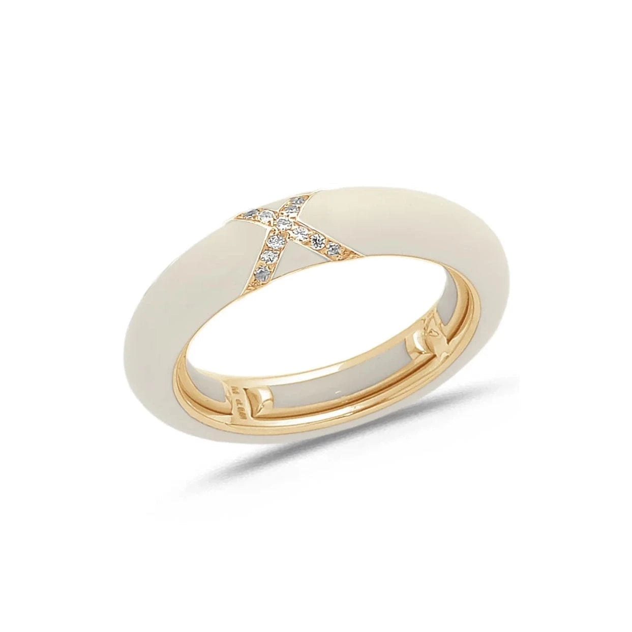 Rose / Ivory / Small (4.5-6) 18K Gold Enamel and X Diamond Stretch Ring, 4.4 mm
