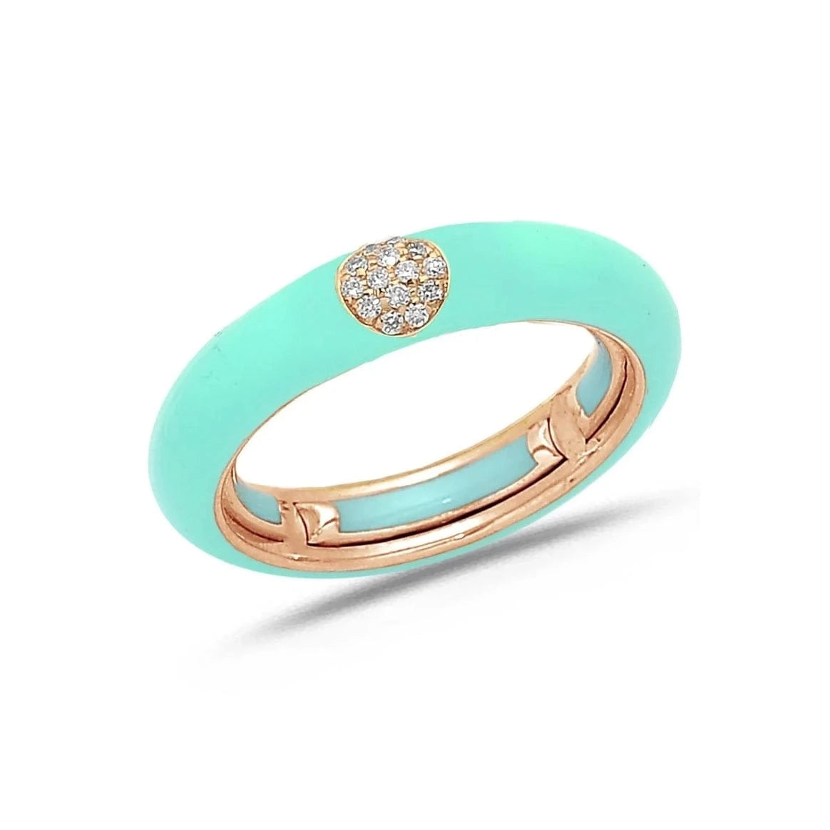 Rose / Light Blue / Small (4.5-6) 18K Gold Enamel and Circle Diamond Stretch Ring, 4.4 mm