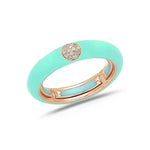 Rose / Light Blue / Small (4.5-6) 18K Gold Enamel and Circle Diamond Stretch Ring, 4.4 mm