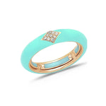 Rose / Light Blue / Small (4.5-6) 18K Gold Enamel and Diamond Shape Pave Diamond Stretch Ring, 4.4 mm