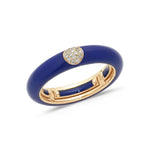 Rose / Navy BLue / Small (4.5-6) 18K Gold Enamel and Circle Diamond Stretch Ring, 4.4 mm