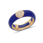 Rose / Navy BLue / Small (4.5-6) 18K Gold Enamel and Round Pave Diamond Stretch Ring, 6.10 mm