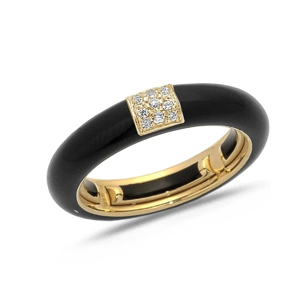 Rose / Navy BLue / Small (4.5-6) 18K Gold Enamel and Square Pave Diamond Stretch Ring, 4.4 mm