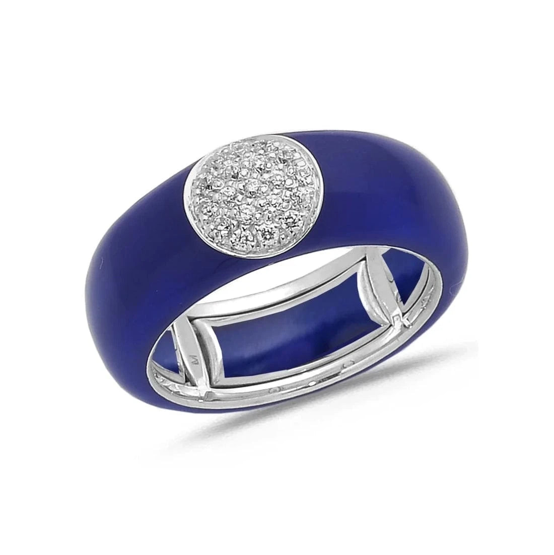 Rose / Navy BLue / Small (4.5-6) 18K Gold Enamel Circle Pave Diamond Stretch Ring, 8.26 mm