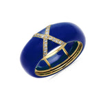 Rose / Navy BLue / Small (4.5-6) 18K Gold Enamel X Pave Diamond Stretch Ring, 8.26 mm