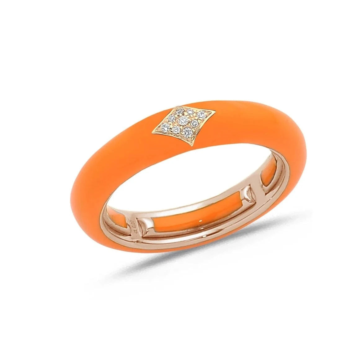 Rose / Orange / Small (4.5-6) 18K Gold Enamel and Diamond Shape Pave Diamond Stretch Ring, 4.4 mm