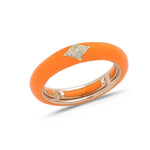 Rose / Orange / Small (4.5-6) 18K Gold Enamel and Diamond Shape Pave Diamond Stretch Ring, 4.4 mm