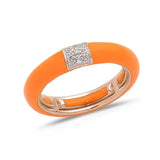 Rose / Orange / Small (4.5-6) 18K Gold Enamel and Square Pave Diamond Stretch Ring, 4.4 mm