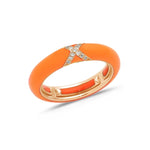 Rose / Orange / Small (4.5-6) 18K Gold Enamel and X Diamond Stretch Ring, 4.4 mm