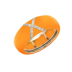 Rose / Orange / Small (4.5-6) 18K Gold Enamel X Pave Diamond Stretch Ring, 8.26 mm