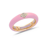 Rose / Pink / Small (4.5-6) 18K Gold Enamel and Diamond Shape Pave Diamond Stretch Ring, 4.4 mm