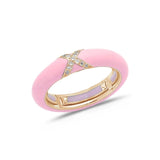 Rose / Pink / Small (4.5-6) 18K Gold Enamel and X Diamond Stretch Ring, 4.4 mm