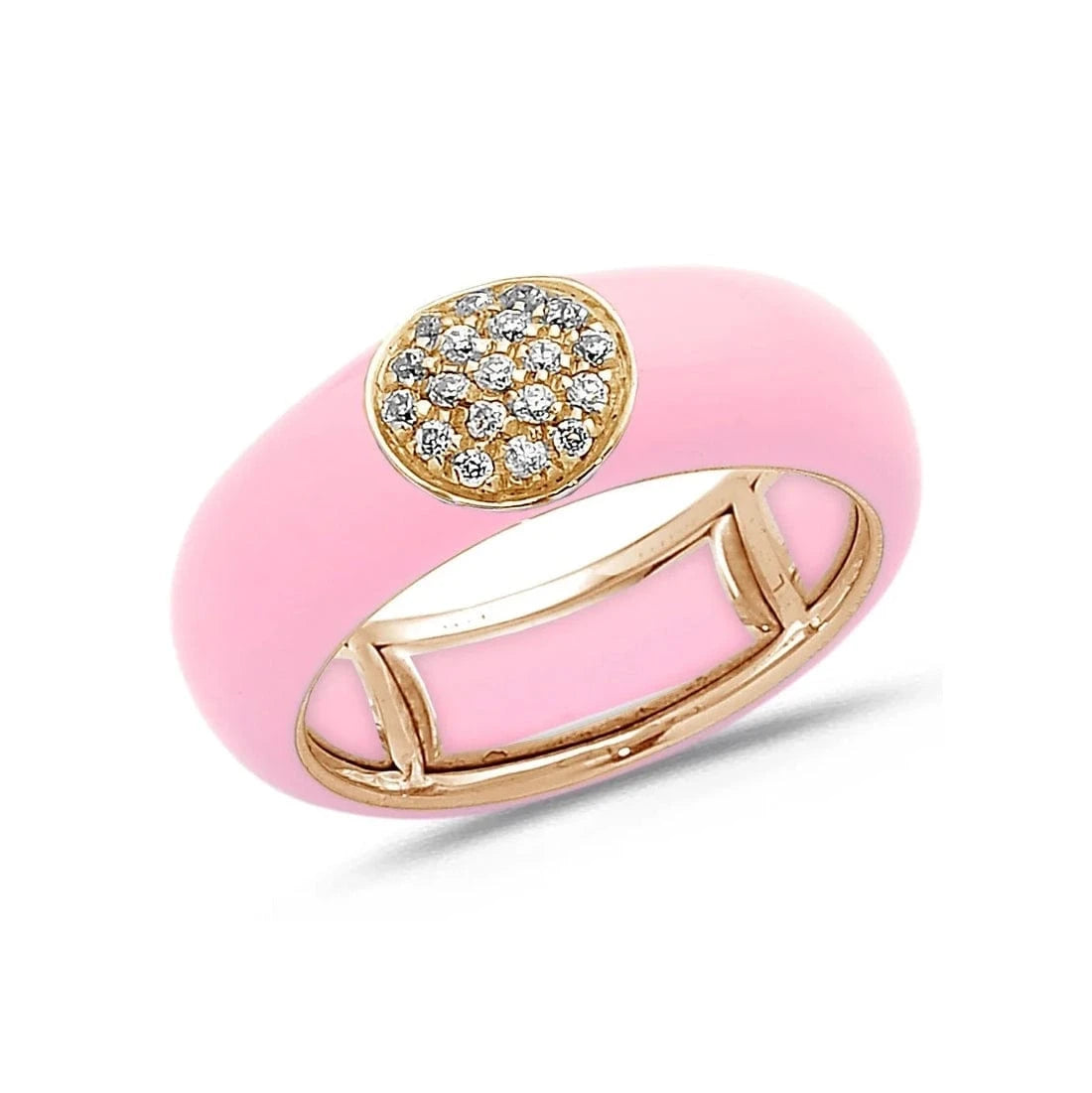 Rose / Pink / Small (4.5-6) 18K Gold Enamel Circle Pave Diamond Stretch Ring, 8.26 mm