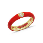 Rose / Red / Small (4.5-6) 18K Gold Enamel and Circle Diamond Stretch Ring, 4.4 mm